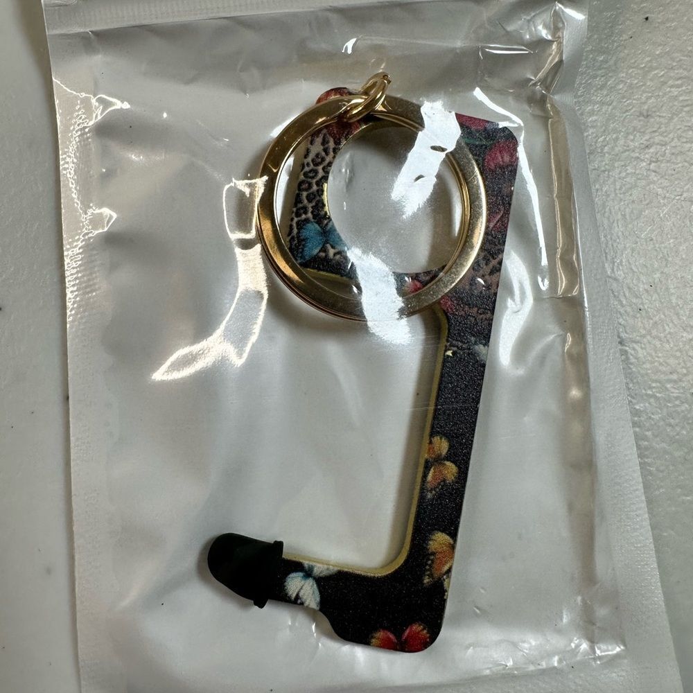 NWT Johnny Was Floral Touch-less Door Button Tool Keychain - Picture 2 of 3